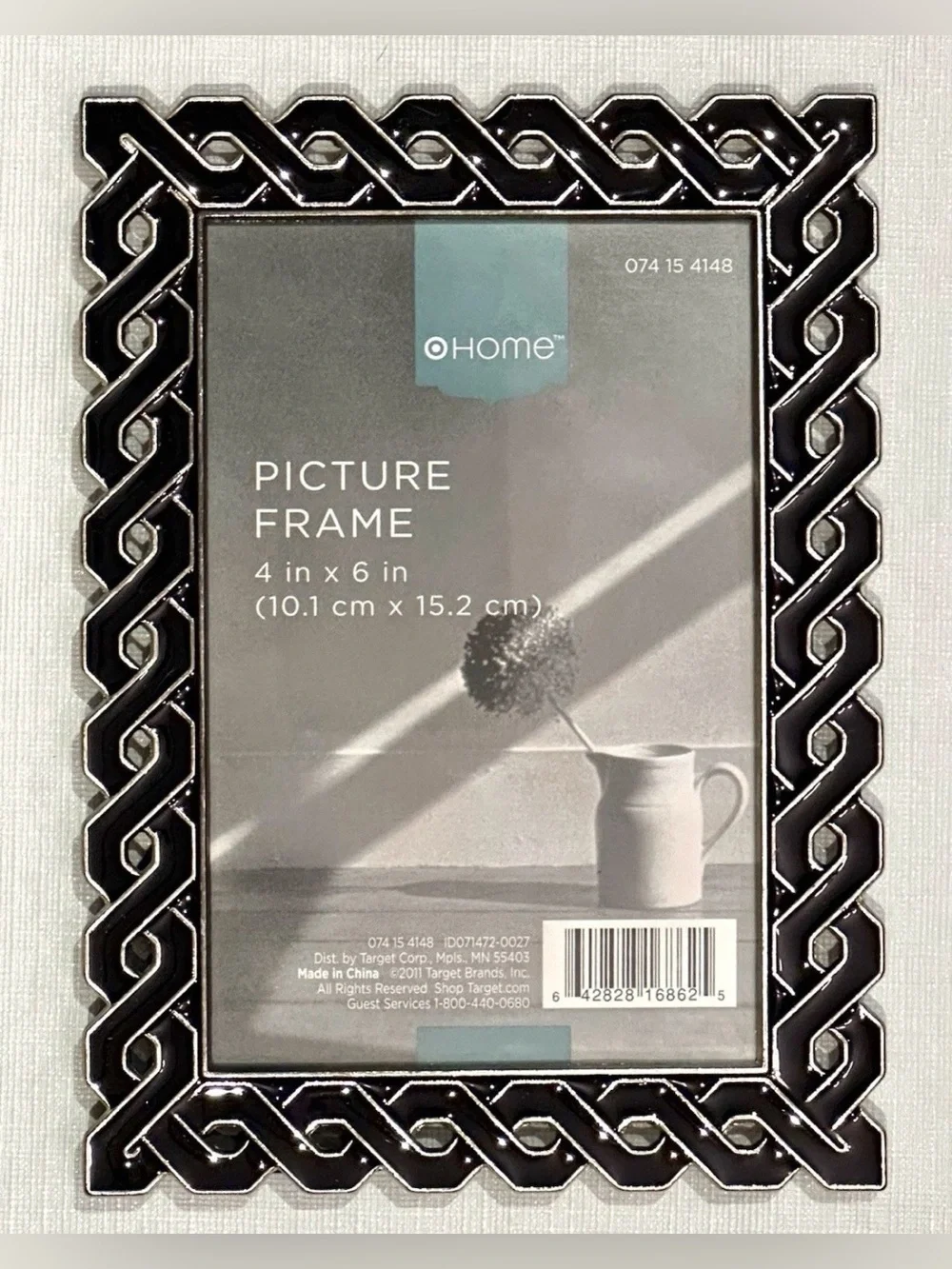 NEW SILVER & BLACK ENAMEL CHAIN LINK PICTURE FRAME FOR 4 X 6 PHOTOS
